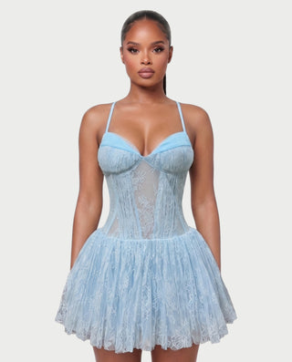 REZE Lace Mesh Tie-Back Mini Dress