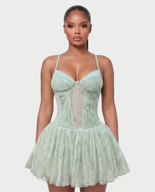 REZE Lace Mesh Tie-Back Mini Dress
