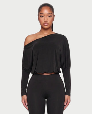 ZAFRINA One-Shoulder Blouson Top & Capri Pants Set