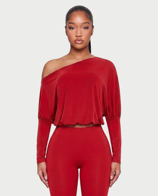 ZAFRINA One-Shoulder Blouson Top & Capri Pants Set