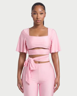 REMINA Three-Piece Square Neck Wrap Sash & Capri Pants Set