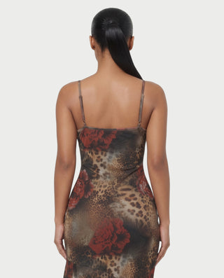 GIADA Floral Leopard Print Lace-Trim Ruffle Midi Dress