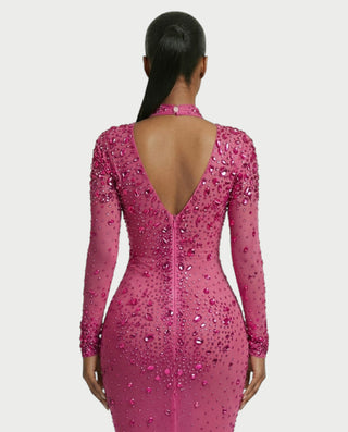 SOSANE Diamond High-Neck Feather Mermaid Maxi Dress