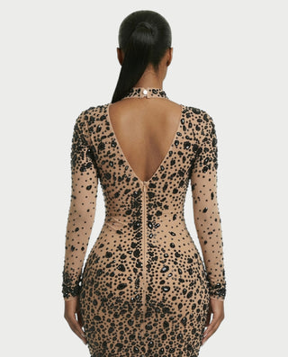 SOSANE Diamond High-Neck Feather Mermaid Maxi Dress