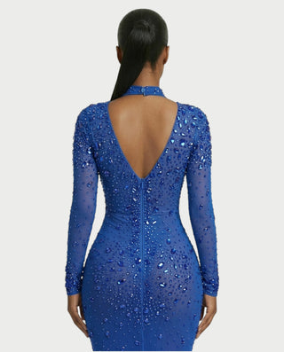 SOSANE Diamond High-Neck Feather Mermaid Maxi Dress