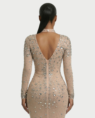 SOSANE Diamond High-Neck Feather Mermaid Maxi Dress