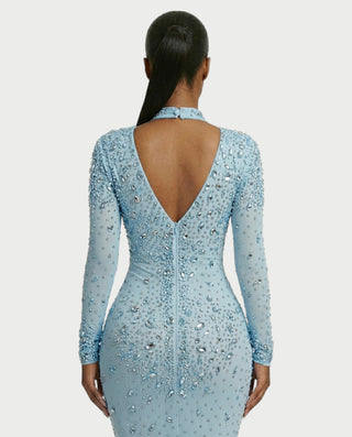 SOSANE Diamond High-Neck Feather Mermaid Maxi Dress