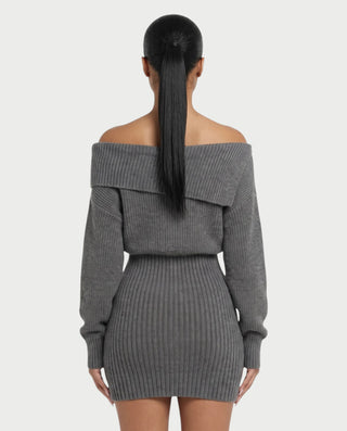 GIAVANNA Off-Shoulder Ribbed Knit Long Sleeve Mini Dress