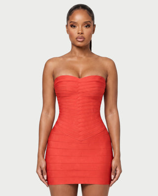 YUMI Strapless Sweetheart Chevron Bandage Bodycon Mini Dress