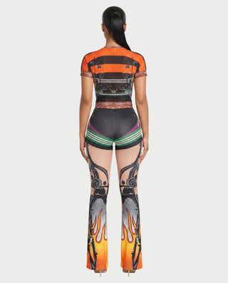 ASHLYN Printed Mesh Crop Top & Pants Set