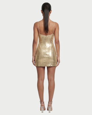 LIVRA Metallic Cowl Neck Mini Dress