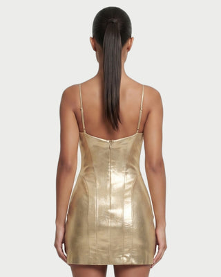 LIVRA Metallic Cowl Neck Mini Dress
