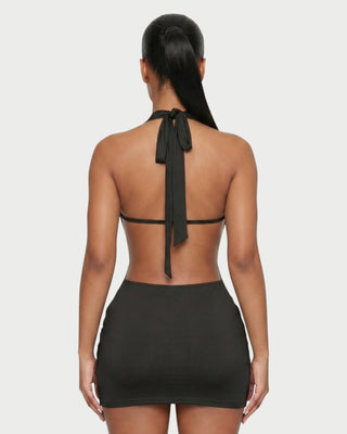 FERN Cross-Front Halter Draped Mini Dress