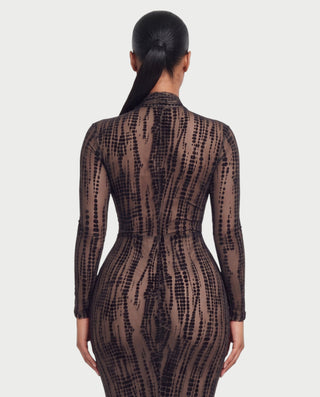 AVENLY Long Sleeve Cross-Neck Bodycon Maxi Dress