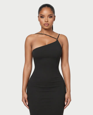 WINOMA Cross-Neck Strap Feather Hem Midi Dress