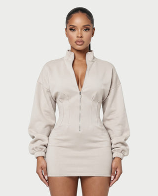 TALISA High Collar Long Sleeve Contoured Waist Mini Dress