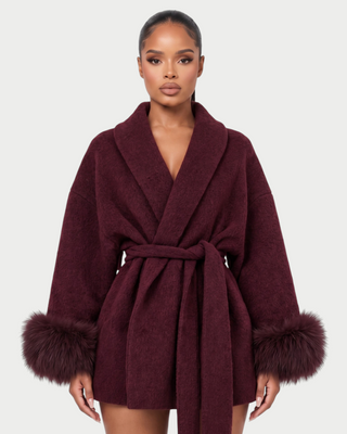 RULLY Plush Cuffs Drop-Shoulder Wrap Coat