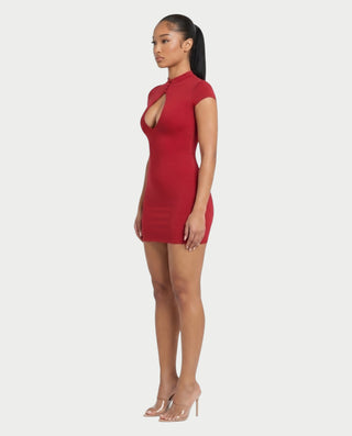 LILIANA Keyhole Button Neck Cap Bodycon Mini Dress