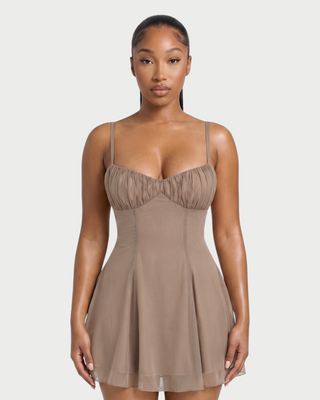 KACEY Sweetheart Ruched Bust Tie-Back Mini Dress