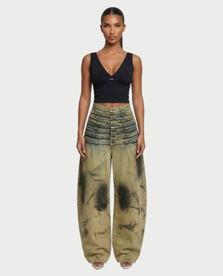 ZAHARA Multi-Waist Stacked Button Denim Pants