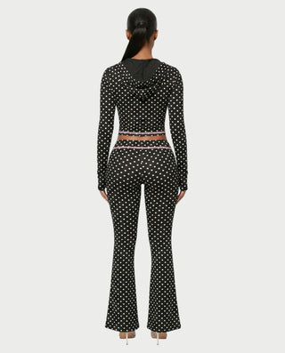 AUREY Polka Dot Zip-Up Hoodie & Flare Pants Set
