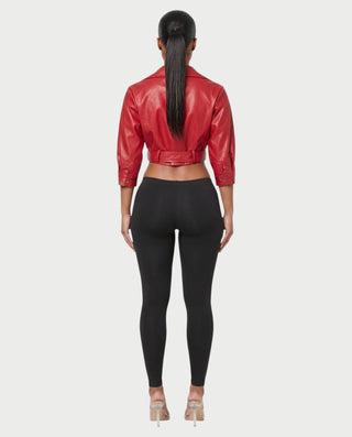 ARDEN Cropped Faux Leather Moto Jacket with Belted Waist