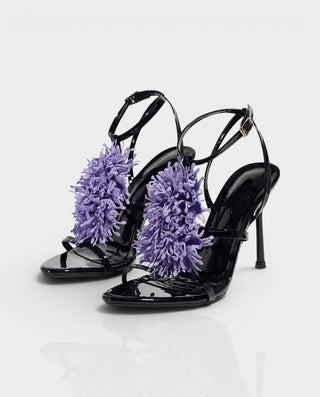 STELLIA Fluffy Floral Ankle Strap Stiletto Heels