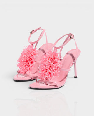 STELLIA Fluffy Floral Ankle Strap Stiletto Heels