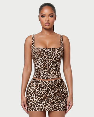 CORALIE Clasp Detail Leopard Two-Piece Set