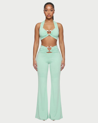 NAYELI Conjunto de top y pantalón con hebilla en forma de corazón