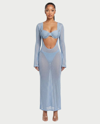 KAVINA Underwire Bikini & Long Sleeve Mesh Cover-Up Three-Piece Set