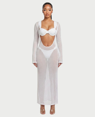 KAVINA Underwire Bikini & Long Sleeve Mesh Cover-Up Three-Piece Set