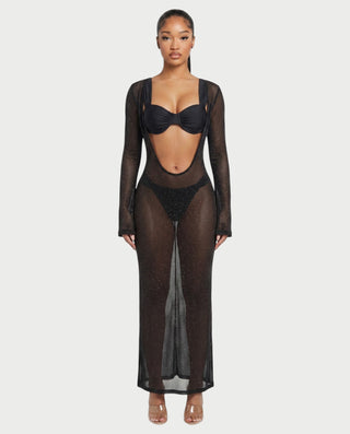 KAVINA Underwire Bikini & Long Sleeve Mesh Cover-Up Three-Piece Set