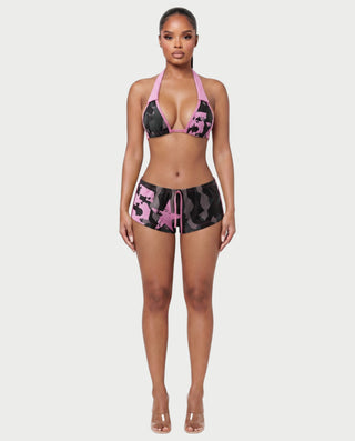 GUAMY Camo Halter Bikini & Swim Shorts Set