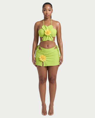 MARISOL Three-Piece Floral Appliqué Bikini Skirt Set