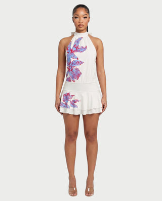 MARISE Floral Open-Back Ruffle Hem Mini Dress