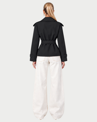 LURIA Wide Lapel Belted Short Trench Coat