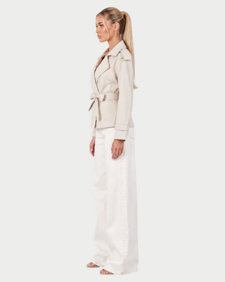 LURIA Wide Lapel Belted Short Trench Coat