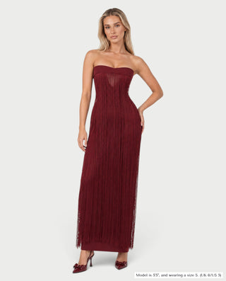 TURNEY Long Fringe Overlay Bodycon Maxi Dress