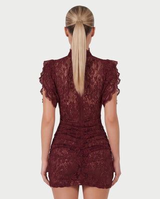 ODETTE Mock Neck Sheer Lace Bodycon Mini Dress