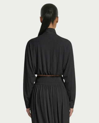 VANYS Zip-Up Crop Top & Draped Midi Skirt Set