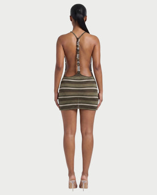 RICHY Striped Open-Back Cover-Up Mini Dress