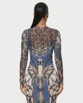 SANDARA Butterfly Print Ring-Detail Bodycon Maxi Dress