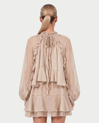 NAVIA Ruffle Mock Neck Long Sleeve Mini Dress