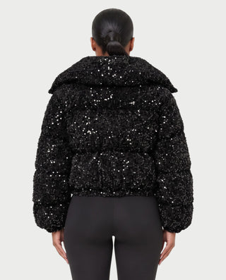 RENYA Sequin Hooded Cropped Zip-Up Puffer Jacket