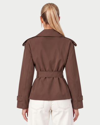 LURIA Wide Lapel Belted Short Trench Coat