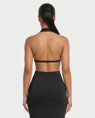 MARYLIN Draped Halter Deep V Side Cutout Maxi Dress