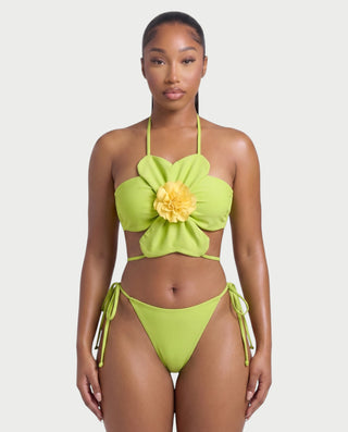 MARISOL Three-Piece Floral Appliqué Bikini Skirt Set