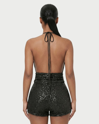 ELISSA Sequin Twist-Front Halter Top & Shorts Set
