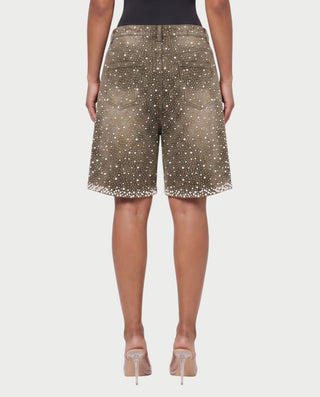 LARIMAR Rhinestone Drawstring Denim Baggy Shorts